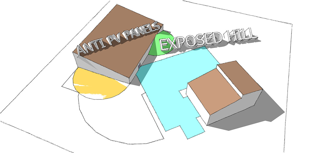 Site massing option 2, showing library and affordable housing